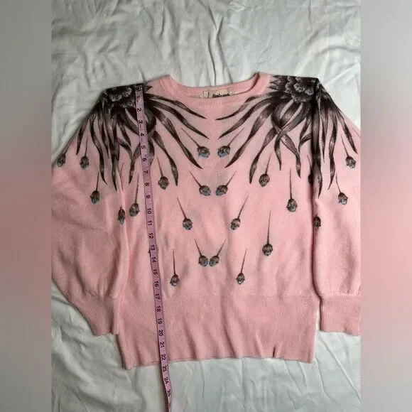 Vintage 80s/90s Marianna di Firenze Pink Lambswool Angora Floral Sweater Size M - Picture 6 of 11